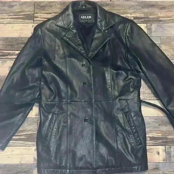 Adler Collection Genuine Leather Coat with belt Lamb Skin inside size Large - Picture 2 of 7